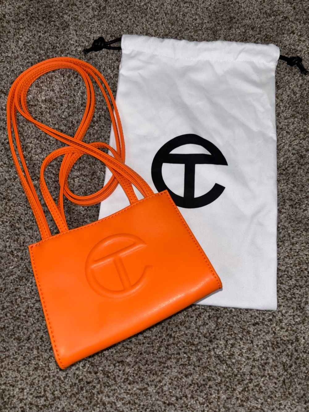 Telfar Bright Orange Embossed Logo Mini Crossbody